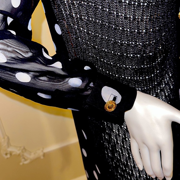 GIANNI VERSACE BLACK SHEER EYELET LACE POLKADOT VINTAGE - Picture 9 of 12
